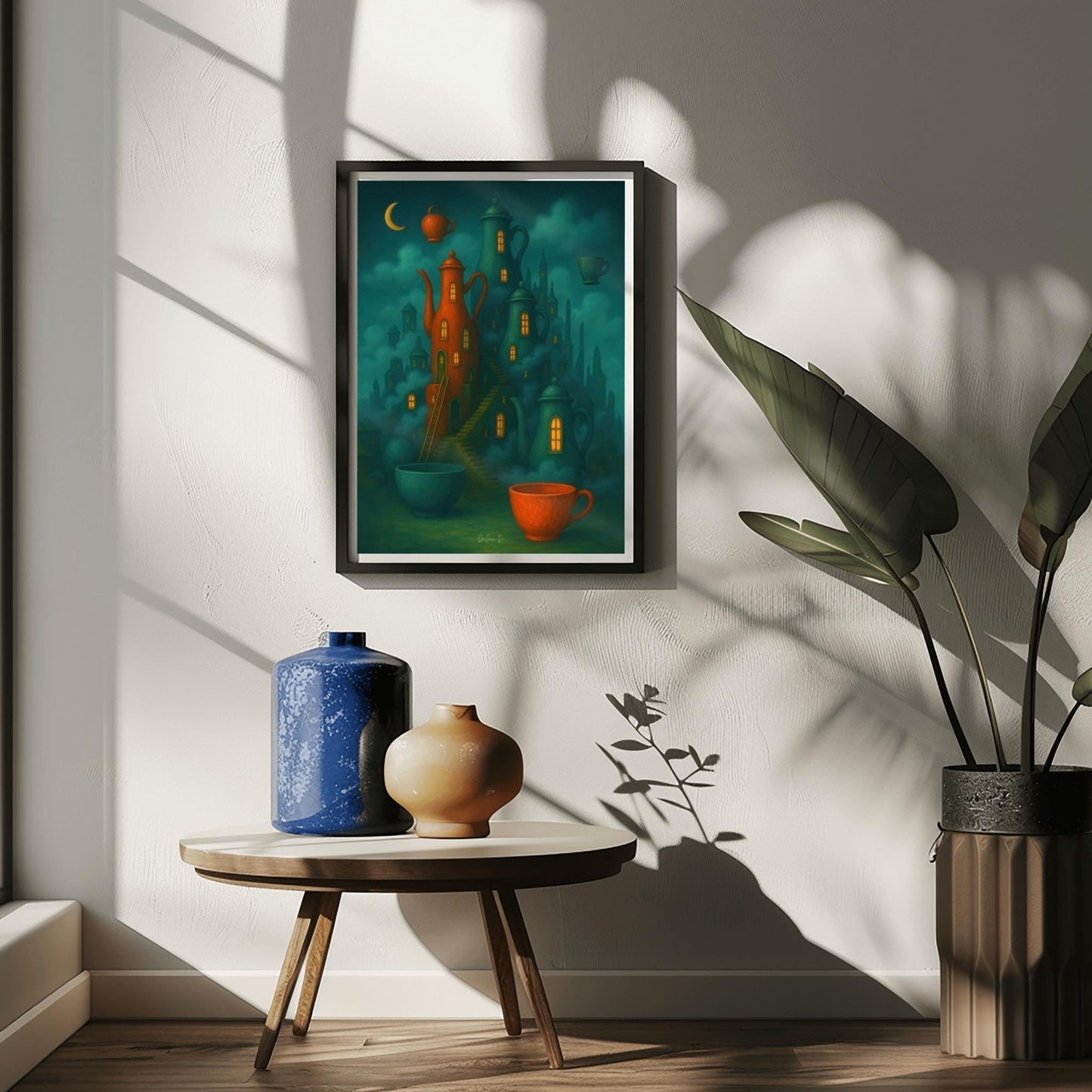 Teapots Village, Digital Wall Art – Instant Download, Printable Nature Poster, Minimalist Home Decor