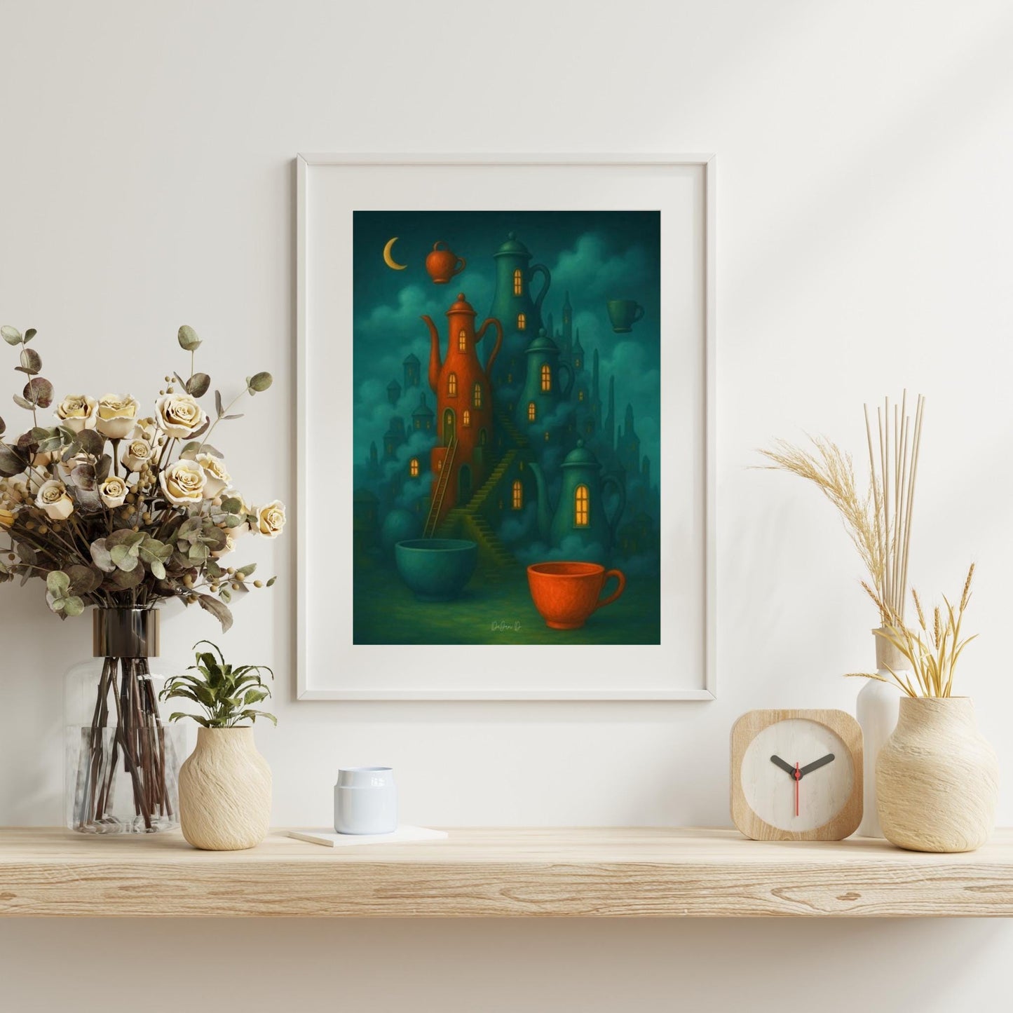 Teapots Village, Digital Wall Art – Instant Download, Printable Nature Poster, Minimalist Home Decor