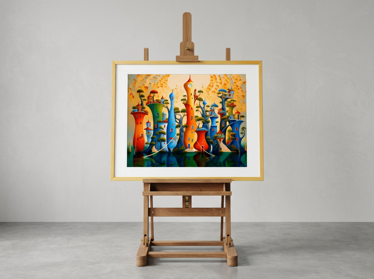 Framed artwork on an easel
