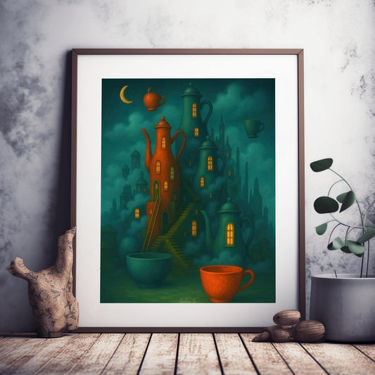 Teapots Village, Digital Wall Art – Instant Download, Printable Nature Poster, Minimalist Home Decor