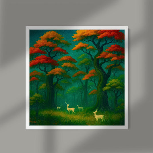 Silence of the Forest - Surreal Wall Art Print Colorful Fantasy Nature Printable Poster Abstract Digital Download Decor