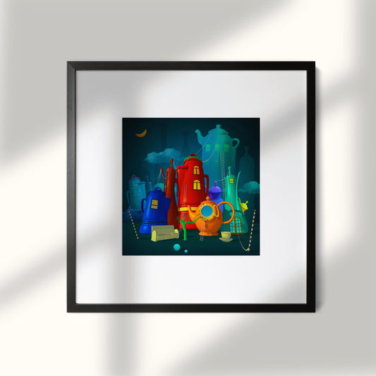 Printable Wall Art Surreal Teapots Town Instant Download for Minimalist Home or Calm Room Decor