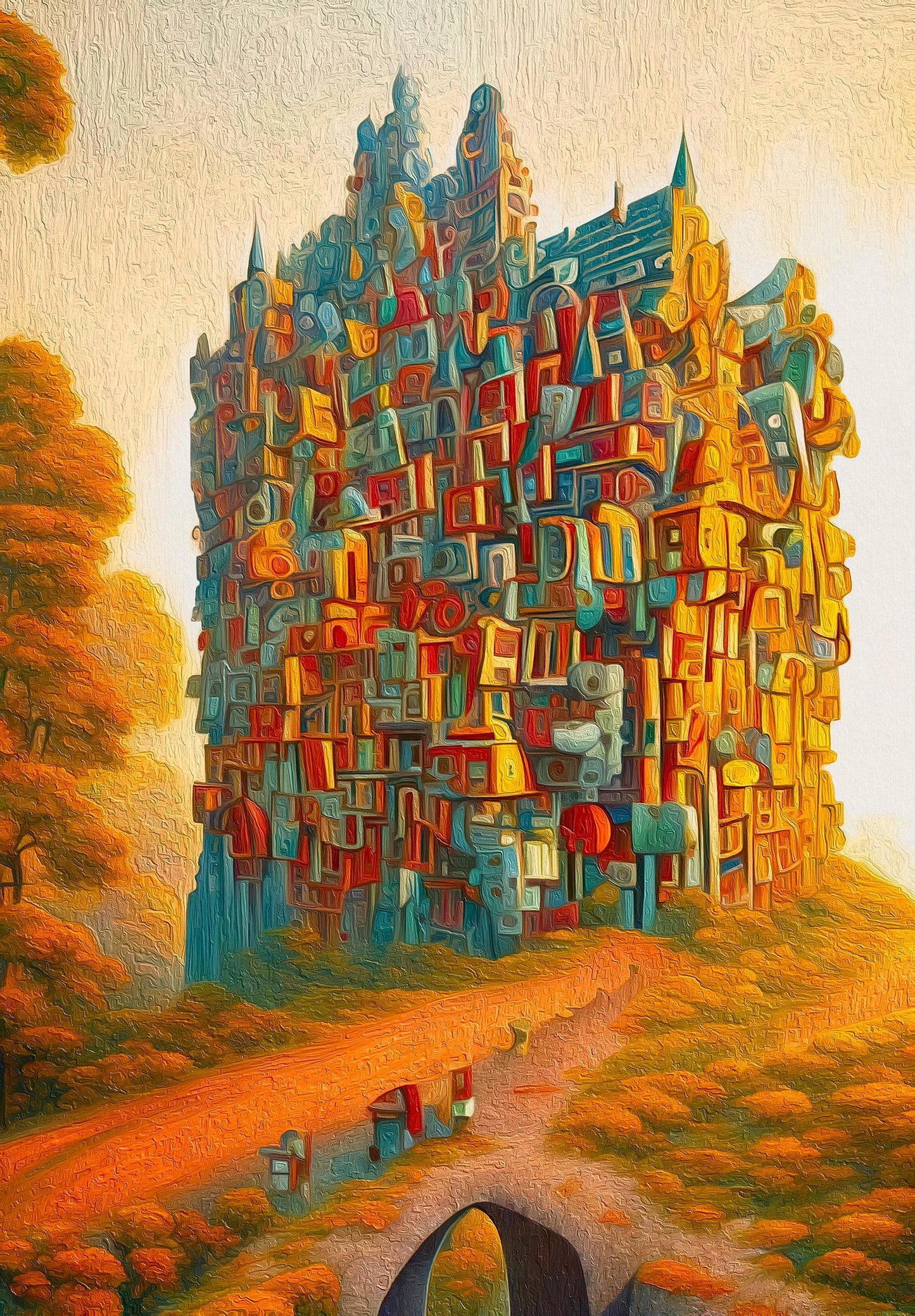 Surreal Wall Art Print Colorful Fantasy Castle Nature Printable Steampunk Poster Abstract Digital Download Decor