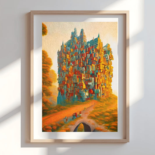 Surreal Wall Art Print Colorful Fantasy Castle Nature Printable Steampunk Poster Abstract Digital Download Decor